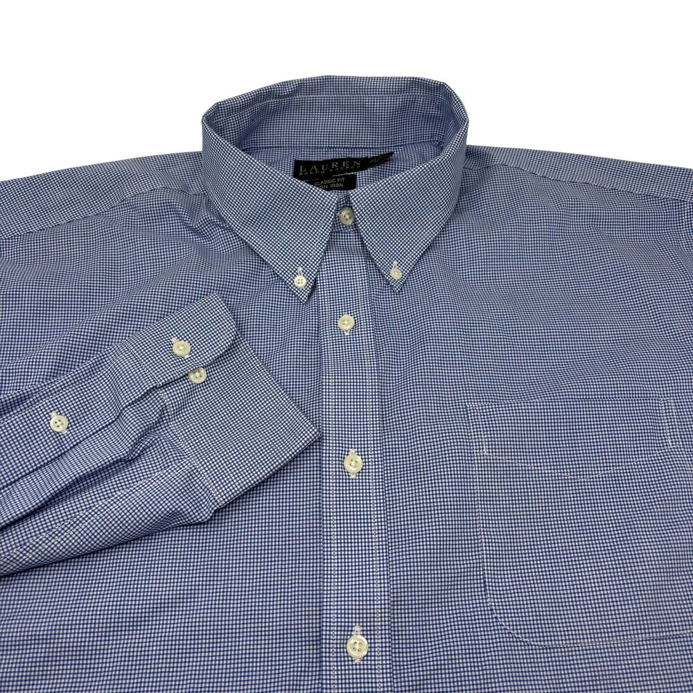 Lauren Ralph Lauren 18 36/37 Blue White Check Long‎ Sleeve Classic Dress Shirt